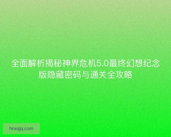 全面解析揭秘神界危机5.0最终幻想纪念版隐藏密码与通关全攻略